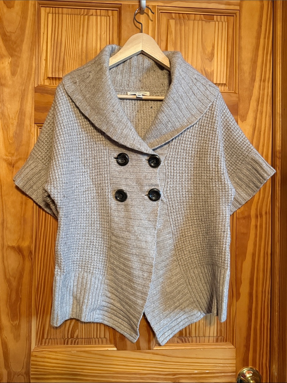 Banana Republic Light Gray Double-Breasted Shawl-Collar Cardigan